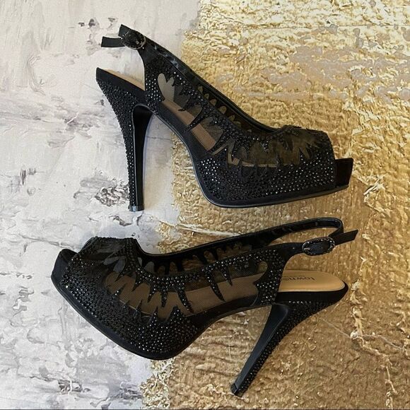 Town Shoes Platform Open Toe Sling Back Heels - Picture 2 of 8